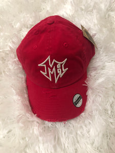 Red Distressed MH Dad Hat W/ Silver Logo