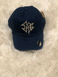 Distressed Navy Blue Dad Hat W/ Silver MH Logo