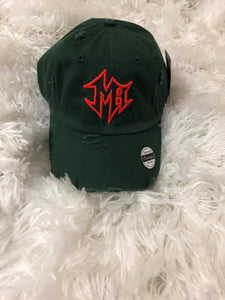 Distressed Green Dad Hat W/ Orange MH Logo