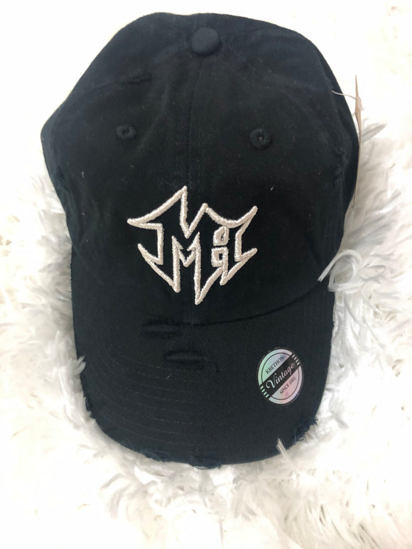 Distressed Black Dad Hat w/ Silver MH Logo