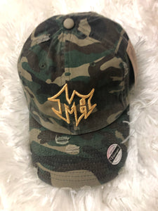 Distressed Camo Dad Hat W/ Gold MH Logo