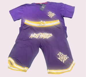 PURPLE/YELLOW/WHITE MOST HATED BASKETBALL SHORT SET (w/zipper)