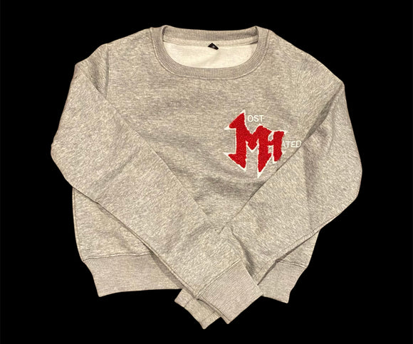 (WOMENS) Heather Grey/Red Most Hated Crop Top Sweater