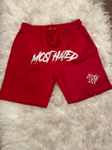 Red/white MOST HATED sweat shorts